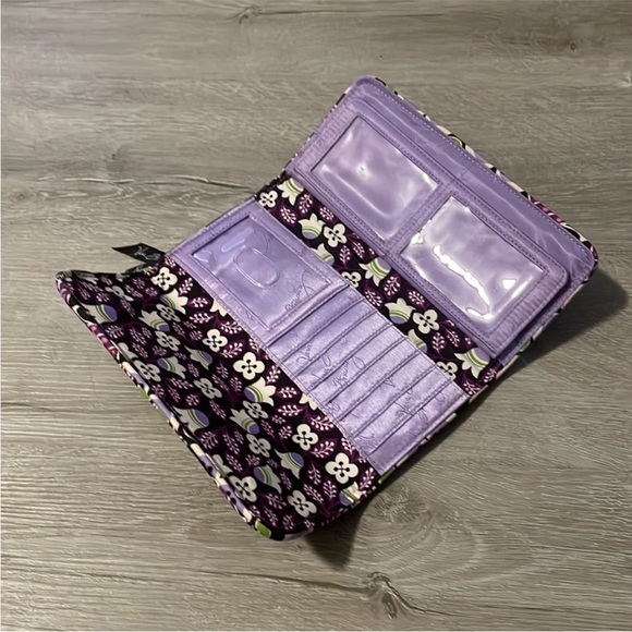 Vera Bradley Trifold Large Wallet in Retired Plum Petals Print - Picture 2 of 4